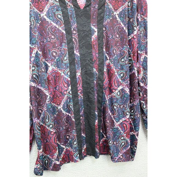 Catherines Long Puff Sleeve Silky Paisley Top-Size 3X-Whimsigoth - Picture 2 of 10